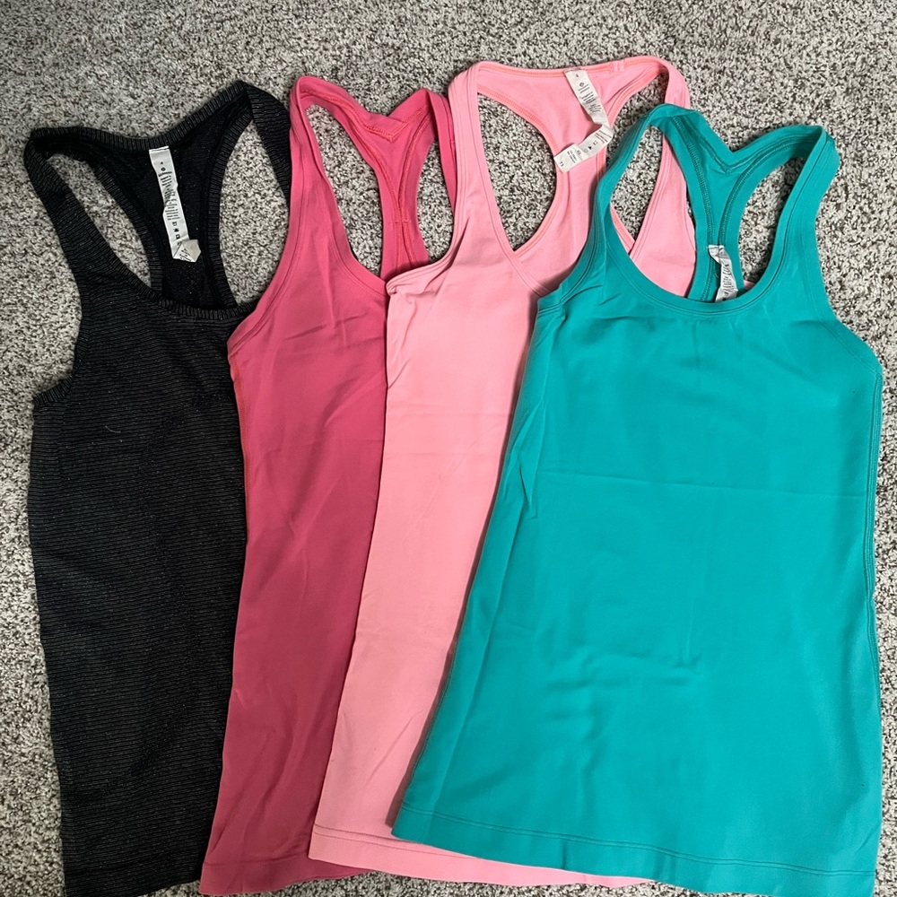 Lululemon Athletica Fitted Tank Top Black Pink teal and peach